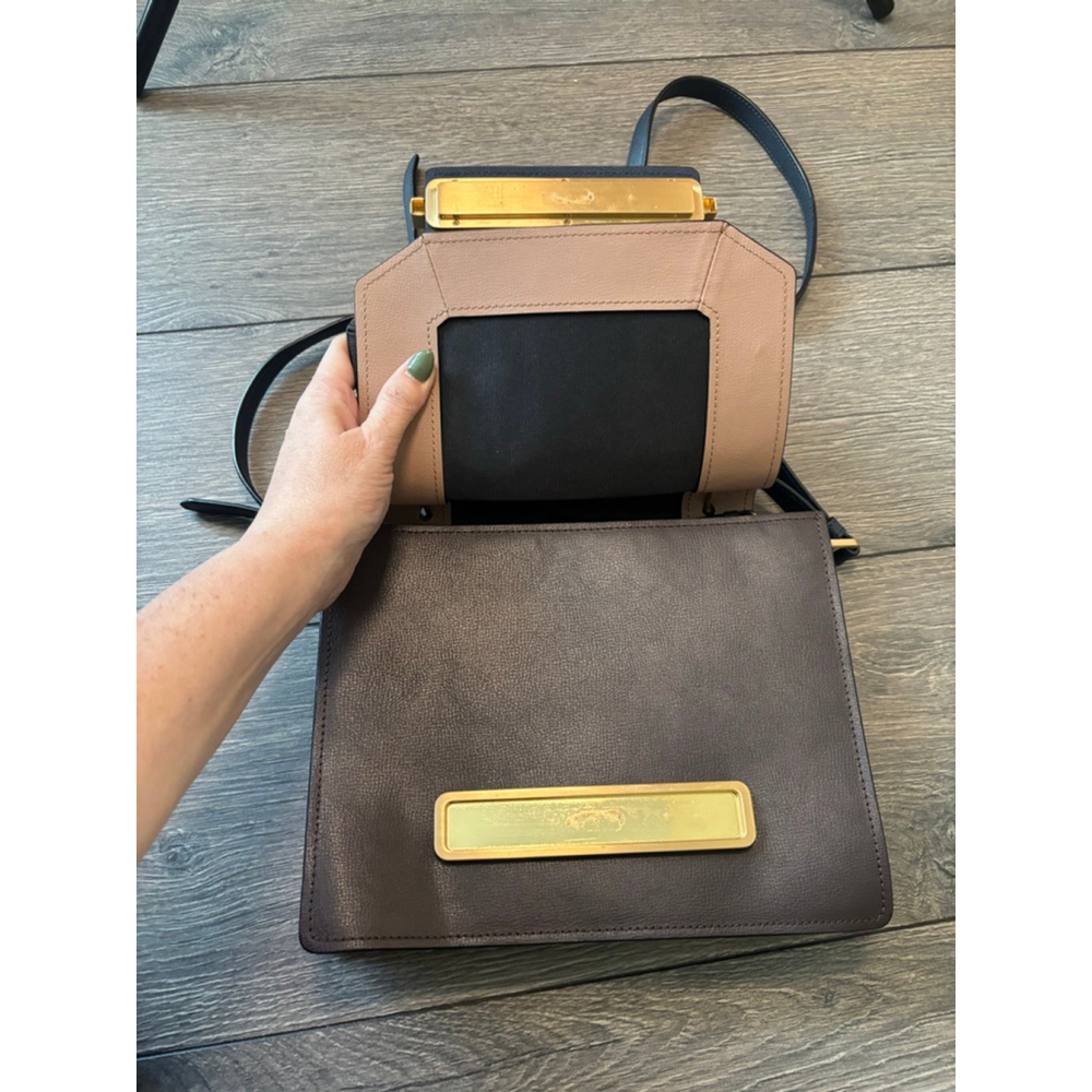 Zac Posen Katie Satchel Crossbody Leather Structured Top Handle Bag Purse Navy - Picture 16 of 16